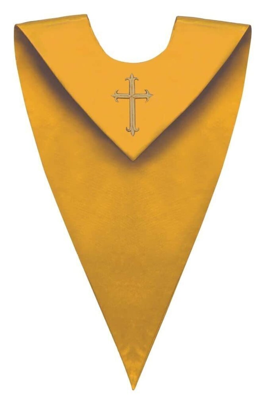 5527 Unisex Adult V-Neck Choir Stole with Embroidered Cross Patch
